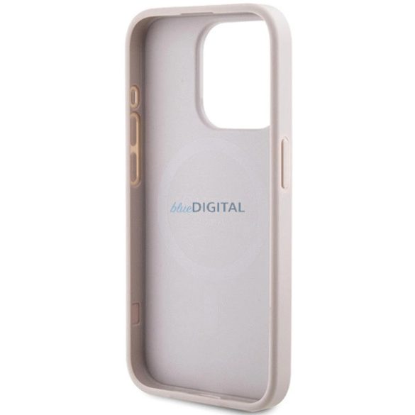 Guess 4G Collection bőr fém logós MagSafe tok iPhone 15 Pro - Rózsaszín
