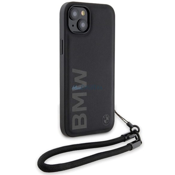 BMW Signature Leather Wordmark Cord tok iPhone 15/14/13 - Fekete