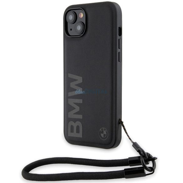 BMW Signature Leather Wordmark Cord tok iPhone 15 Plus / 14 Plus - fekete