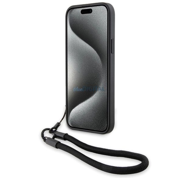 BMW Signature Leather Wordmark Cord tok iPhone 15 Plus / 14 Plus - fekete