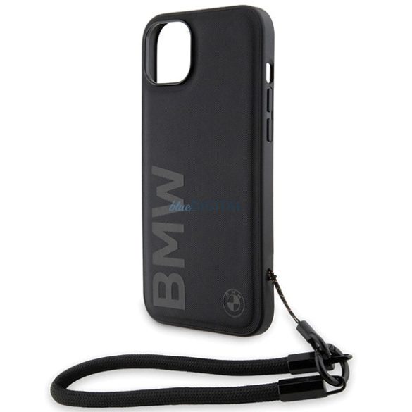 BMW Signature Leather Wordmark Cord tok iPhone 15 Plus / 14 Plus - fekete