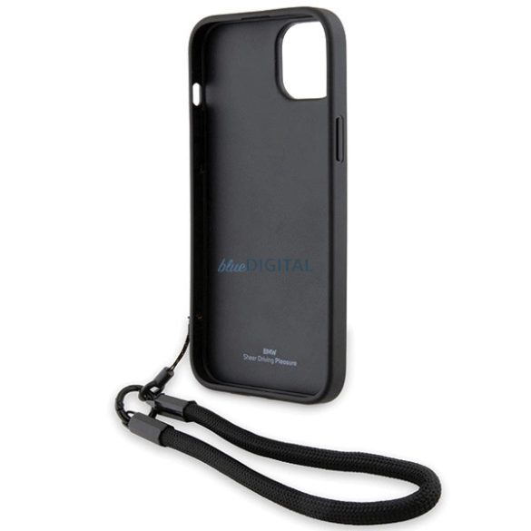 BMW Signature Leather Wordmark Cord tok iPhone 15 Plus / 14 Plus - fekete