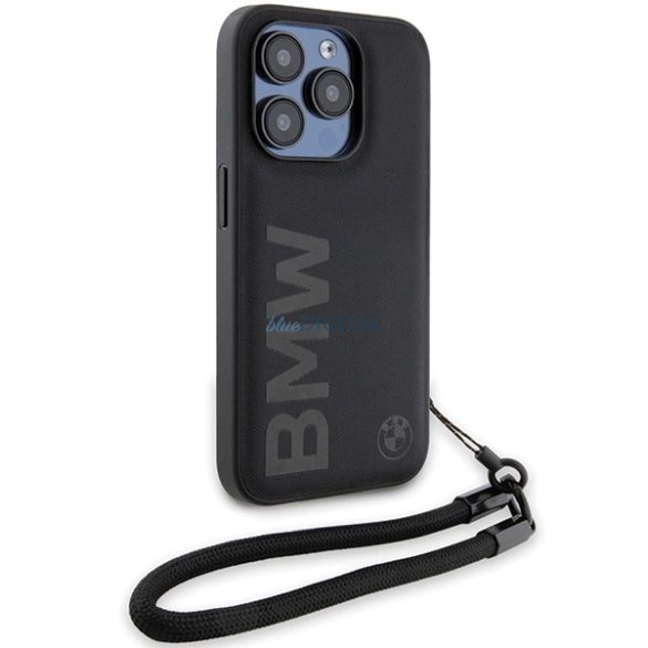 BMW Signature Leather Wordmark Cord tok iPhone 15 Pro - fekete