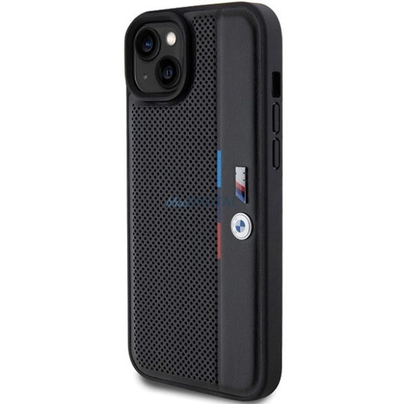 BMW Perforated Tricolor Line tok iPhone 15 Plus / 14 Plus - fekete