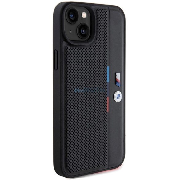 BMW Perforated Tricolor Line tok iPhone 15 Plus / 14 Plus - fekete