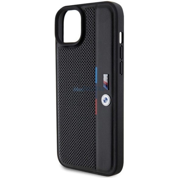 BMW Perforated Tricolor Line tok iPhone 15 Plus / 14 Plus - fekete