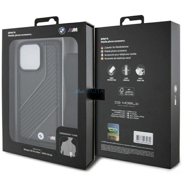 BMW M Edition Carbon Stripe & Strap tok iPhone 15 Pro Max - fekete