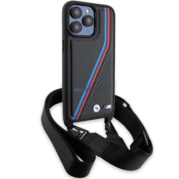 BMW M Edition Carbon Tricolor Lines & Strap tok iPhone 15 Pro Max - fekete