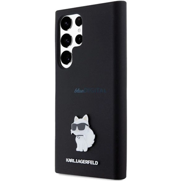 Karl Lagerfeld Silicone Choupette Metal Pin tok Samsung Galaxy S23 Ultra - fekete