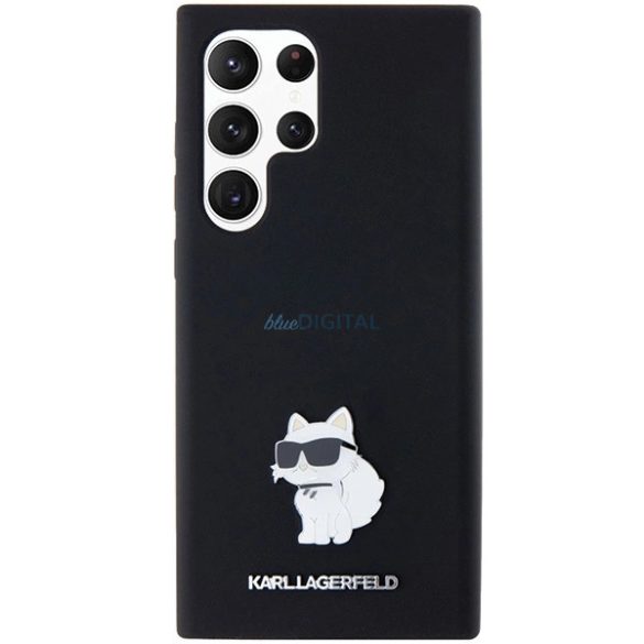 Karl Lagerfeld Silicone Choupette Metal Pin tok Samsung Galaxy S23 Ultra - fekete