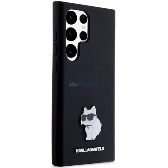 Karl Lagerfeld Silicone Choupette Metal Pin tok Samsung Galaxy S23 Ultra - fekete