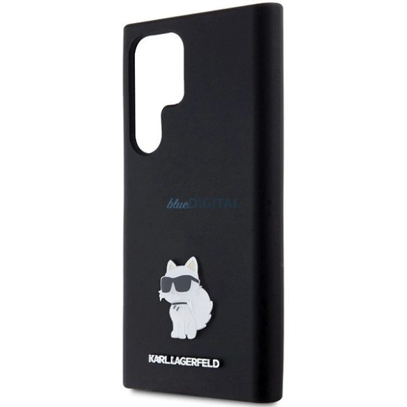 Karl Lagerfeld Silicone Choupette Metal Pin tok Samsung Galaxy S23 Ultra - fekete