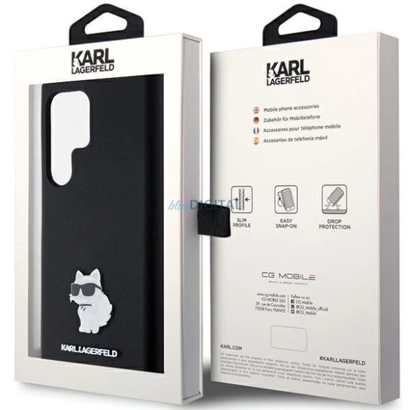 Karl Lagerfeld Silicone Choupette Metal Pin tok Samsung Galaxy S23 Ultra - fekete