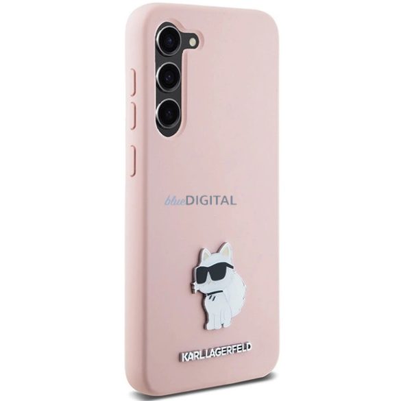 Karl Lagerfeld Silicone Choupette Metal Pin tok Samsung Galaxy S23 - rózsaszín