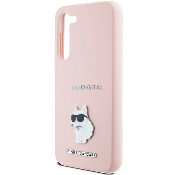 Karl Lagerfeld Silicone Choupette Metal Pin tok Samsung Galaxy S23 - rózsaszín