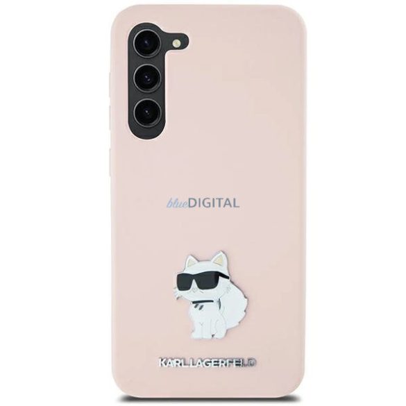 Karl Lagerfeld Silicone Choupette Metal Pin tok Samsung Galaxy S23 Ultra - rózsaszín