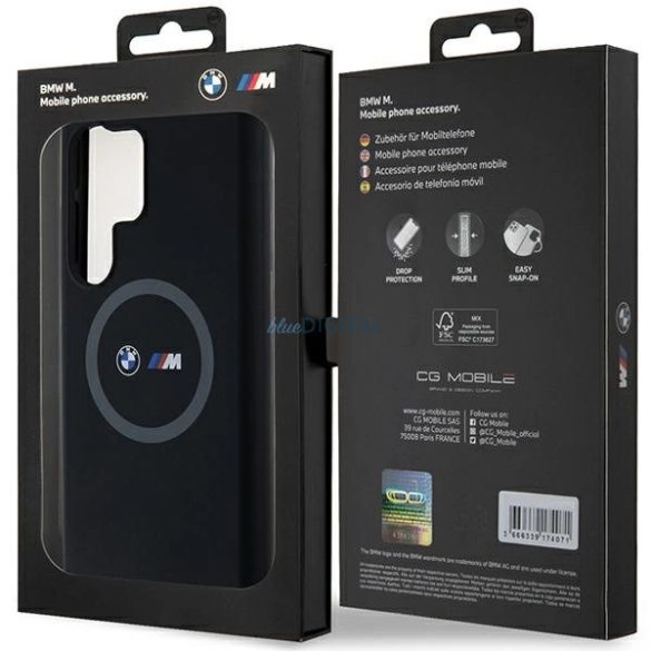 BMW M Szilikon nyomtatott gyűrűs MagSafe tok Samsung Galaxy S24 Ultra - fekete