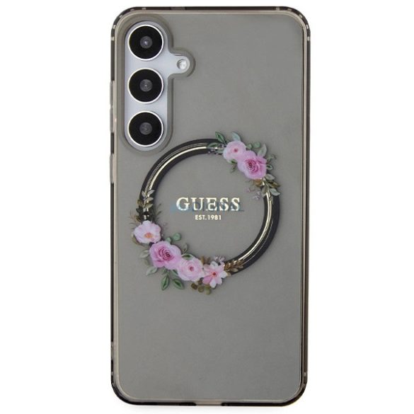 Guess IML Flowers Wreath MagSafe tok Samsung Galaxy S24 Plus - fekete