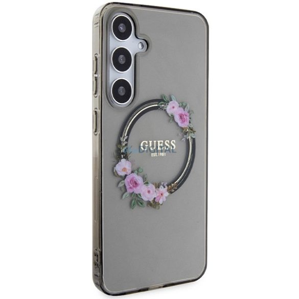 Guess IML Flowers Wreath MagSafe tok Samsung Galaxy S24 Plus - fekete