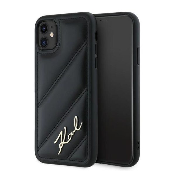 Karl Lagerfeld Diagonal Quilted Script tok iPhone 11 / Xr - fekete