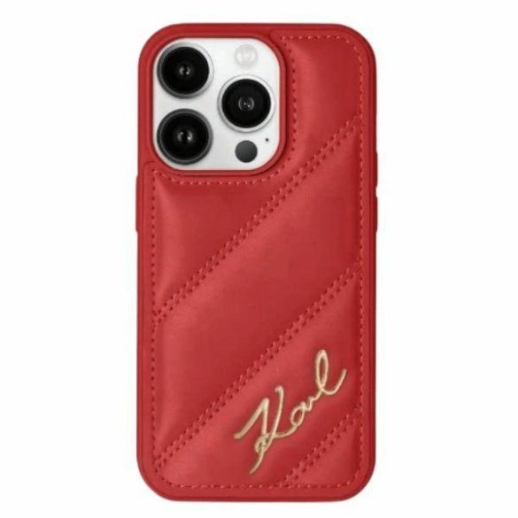 Karl Lagerfeld Diagonal Quilted Script tok iPhone 15/14/13 - piros