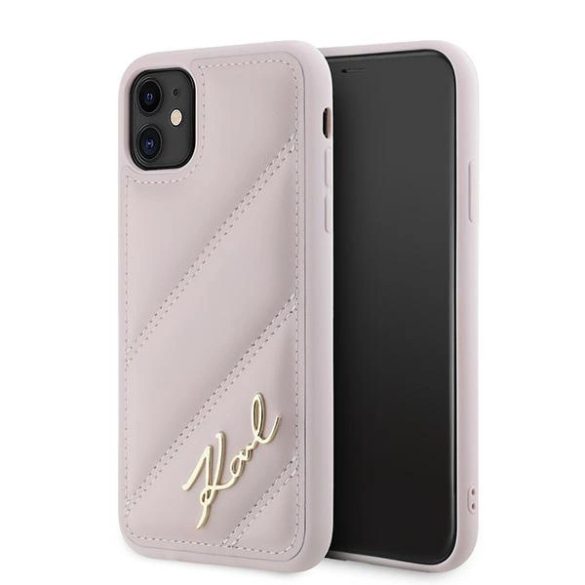 Karl Lagerfeld Diagonal Quilted Script tok iPhone 11 / Xr - rózsaszín