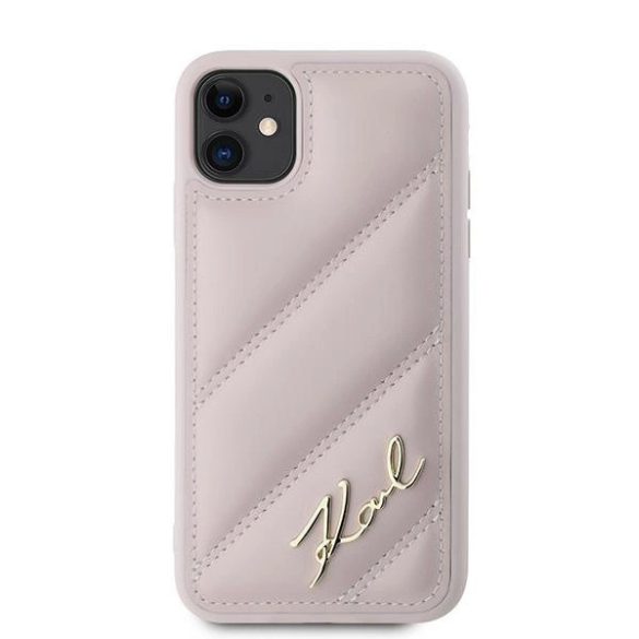 Karl Lagerfeld Diagonal Quilted Script tok iPhone 11 / Xr - rózsaszín