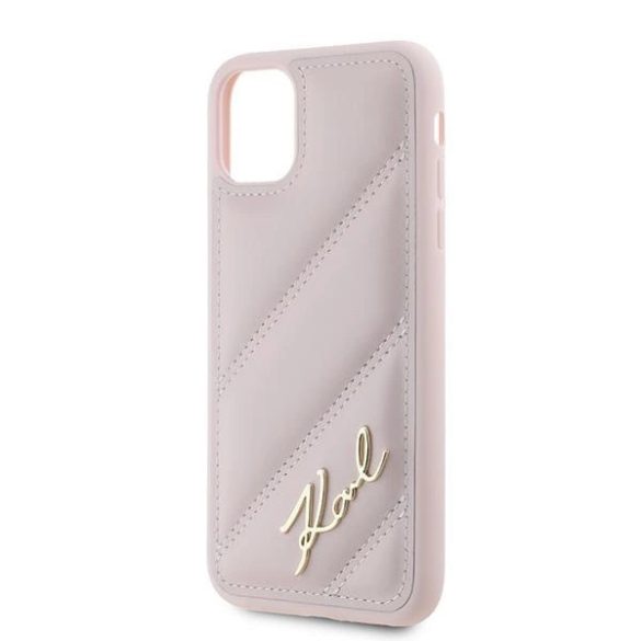 Karl Lagerfeld Diagonal Quilted Script tok iPhone 11 / Xr - rózsaszín