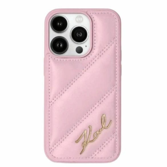 Karl Lagerfeld Diagonal Quilted Script tok iPhone 15 Pro - rózsaszín