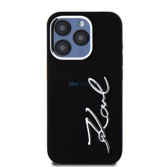 Karl Lagerfeld Silicone Metal Script Logo tok iPhone 15 Pro - fekete