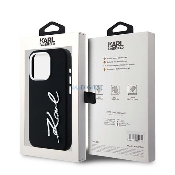 Karl Lagerfeld Silicone Metal Script Logo tok iPhone 15 Pro - fekete