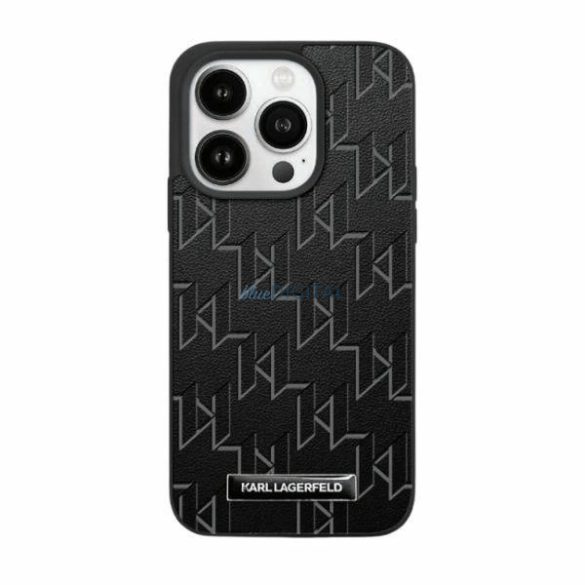 Karl Lagerfeld Leather Monogram Metal Logo tok iPhone 15 Pro Max - fekete