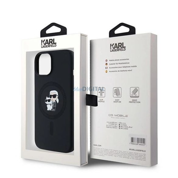 Karl Lagerfeld Silicone Karl&Choupette MagSafe-kompatibilis tok iPhone 15 / 14 / 13 - fekete