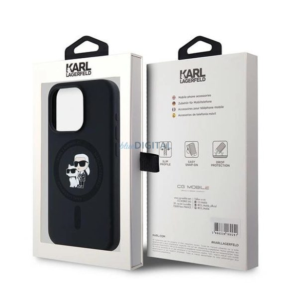 Karl Lagerfeld Silicone Karl & Choupette Ring MagSafe MagSafe-kompatibilis tok iPhone 15 Pro - fekete