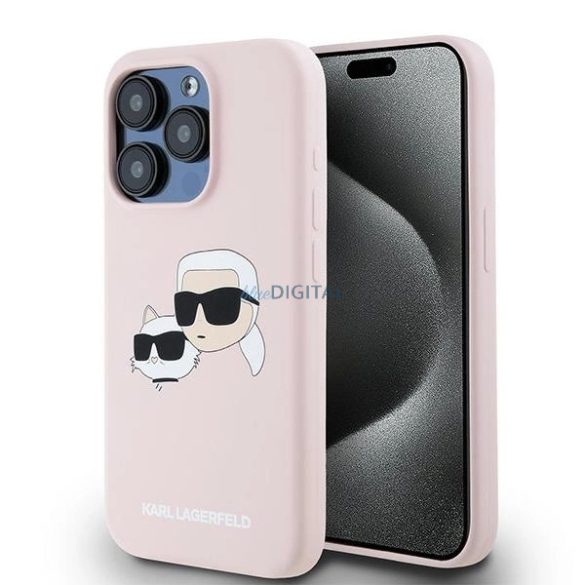 Karl Lagerfeld Silicone Karl&Choupette MagSafe-kompatibilis tok iPhone 15 Pro Max - rózsaszín