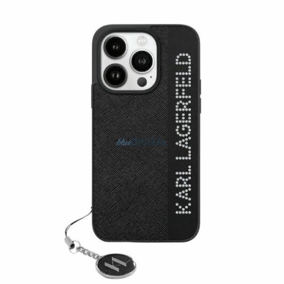 Karl Lagerfeld Saffiano Rhinestones & Charm tok iPhone 15/14/13 - fekete