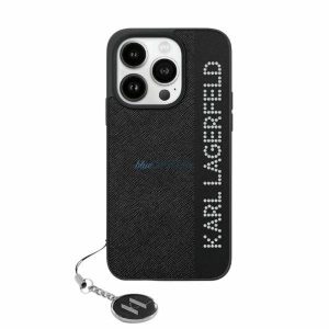 Karl Lagerfeld Saffiano Rhinestones & Charm tok iPhone 15 Pro Max - fekete