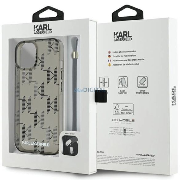 Karl Lagerfeld IML Mono KL Pattern & Cord tok iPhone 15/14/13 - fekete