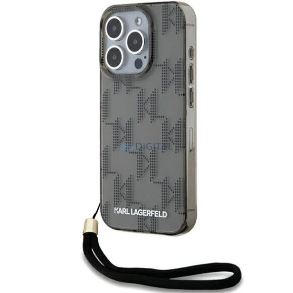 Karl Lagerfeld IML Mono KL Pattern & Cord tok iPhone 15 Pro - fekete