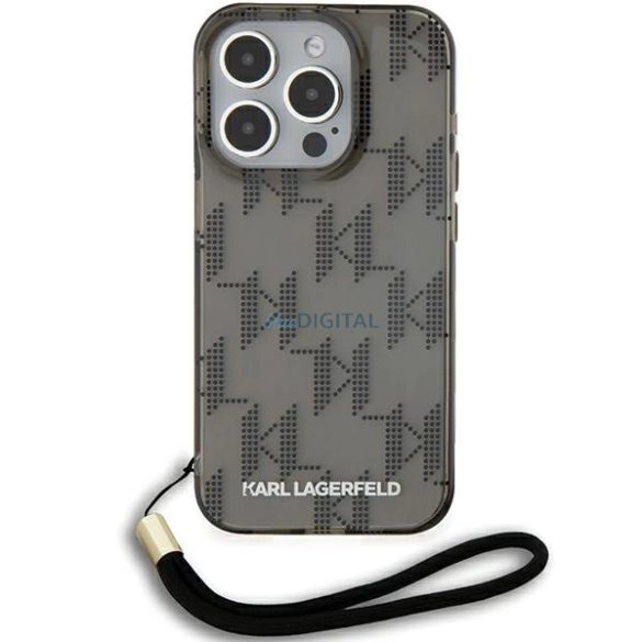 Karl Lagerfeld IML Mono KL Pattern & Cord tok iPhone 15 Pro - fekete