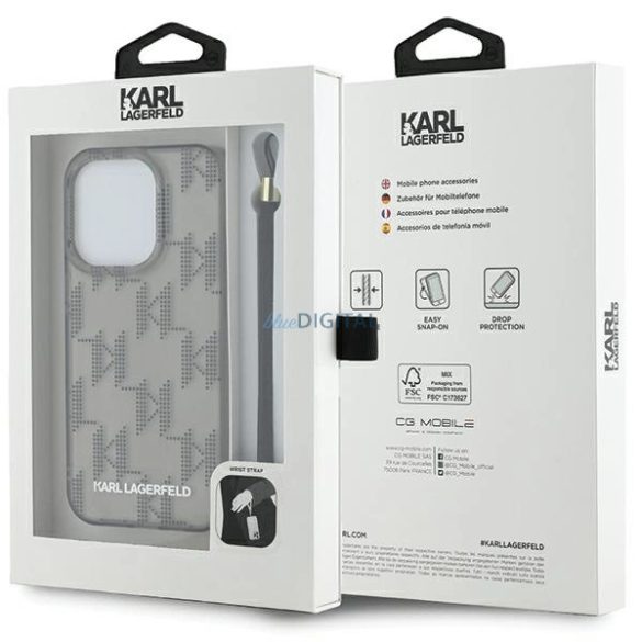 Karl Lagerfeld IML Mono KL Pattern & Cord tok iPhone 15 Pro - fekete