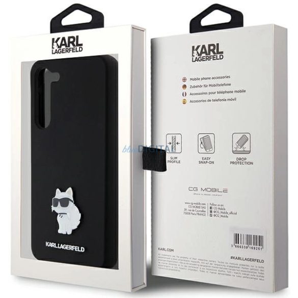 Karl Lagerfeld Silicone Choupette Metal Pin tok Samsung Galaxy S24 Plus - fekete