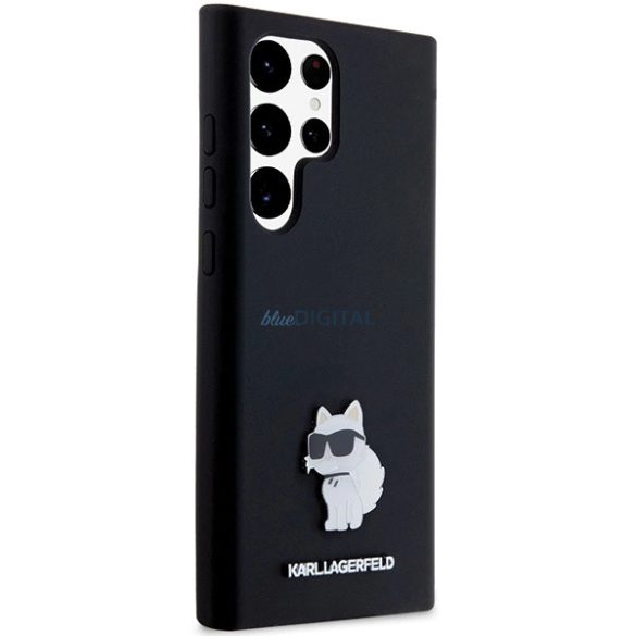 Karl Lagerfeld Silicone Choupette Metal Pin tok Samsung Galaxy S24 Ultra - fekete