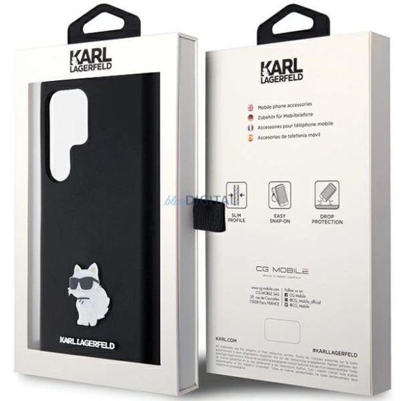 Karl Lagerfeld Silicone Choupette Metal Pin tok Samsung Galaxy S24 Ultra - fekete