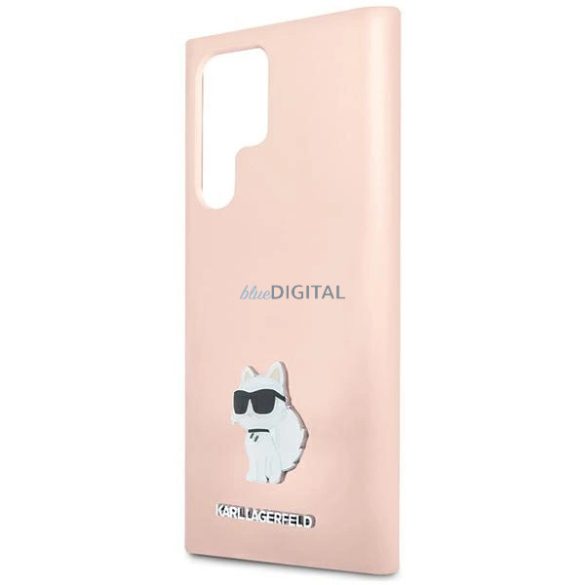 Karl Lagerfeld Silicone Choupette Metal Pin tok Samsung Galaxy S24 Ultra - rózsaszín