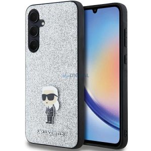 Karl Lagerfeld Fixed Glitter Ikonik Logo Metal Pin tok Samsung Galaxy A35 - ezüst