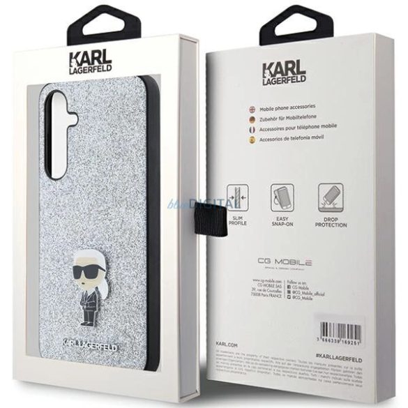 Karl Lagerfeld Fixed Glitter Ikonik Logo Metal Pin tok Samsung Galaxy A55 - ezüst