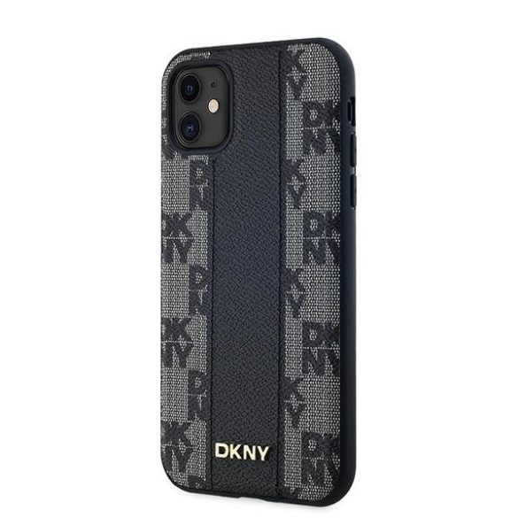 DKNY Leather Checkered Mono Pattern MagSafe-kompatibilis tok iPhone 11 / Xr - fekete