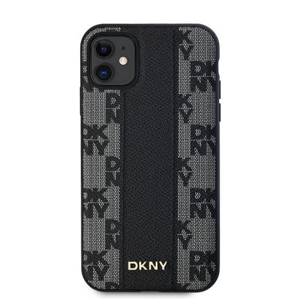 DKNY Leather Checkered Mono Pattern MagSafe-kompatibilis tok iPhone 11 / Xr - fekete