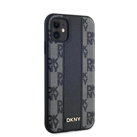 DKNY Leather Checkered Mono Pattern MagSafe-kompatibilis tok iPhone 11 / Xr - fekete